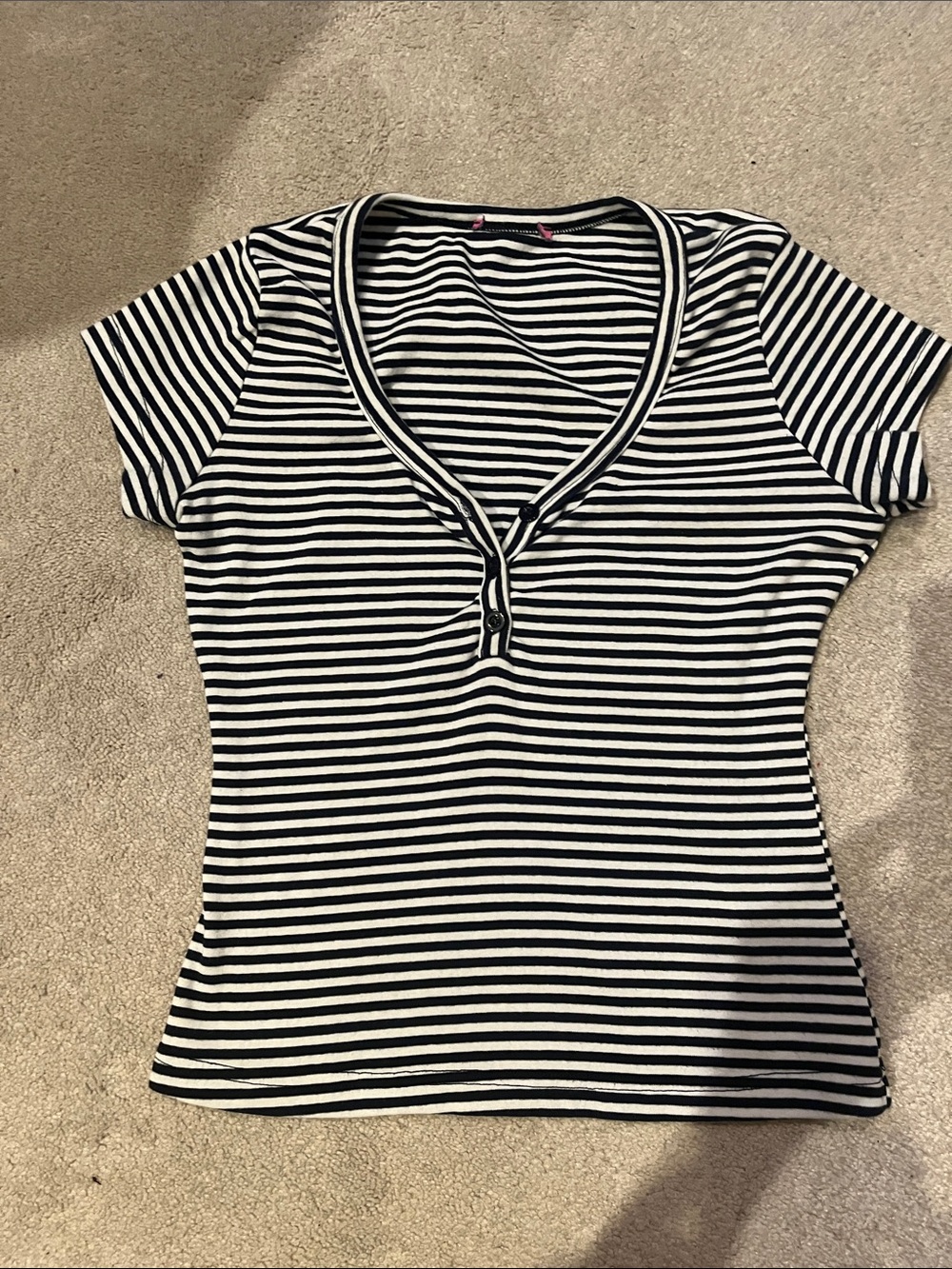 Edikted- Women's Black & White Striped Short-Sleeve Henley Tee